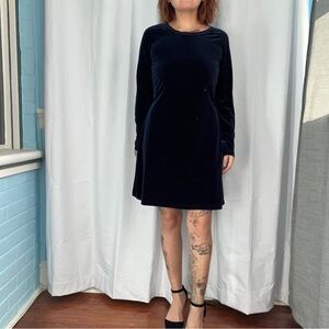 moda int’l vintage 90s navy velvet long sleeve dress size medium